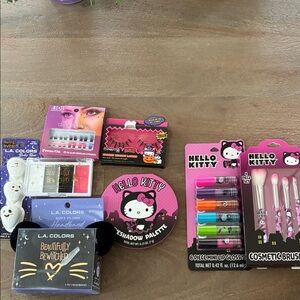 Hello Kitty Pink & Black Eyeshadow Palette with Lip Gloss and Brush Set